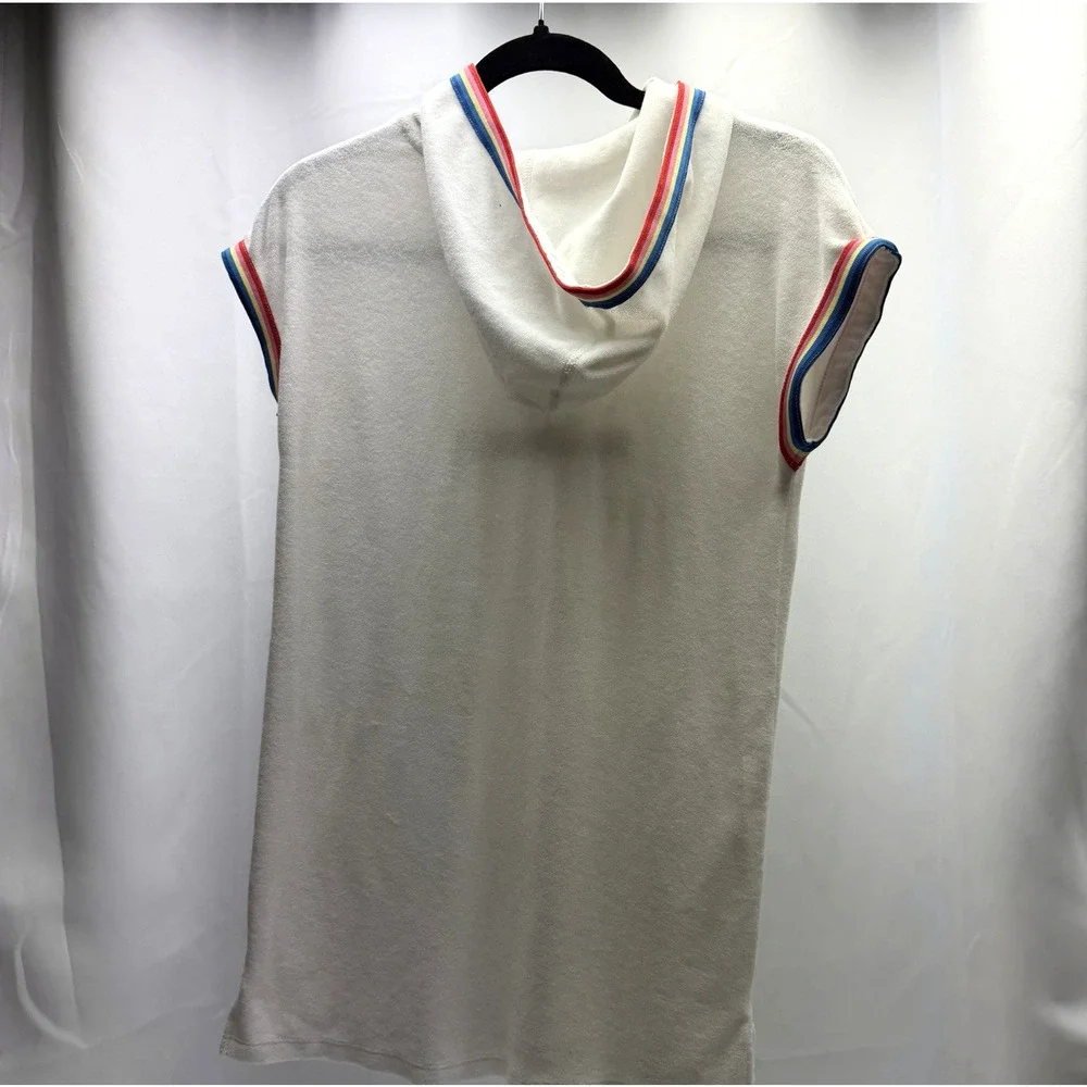 Hanna Andersson Hooded Terry Dress size 130 (8) White Rainbow Trim Swim Cover Up